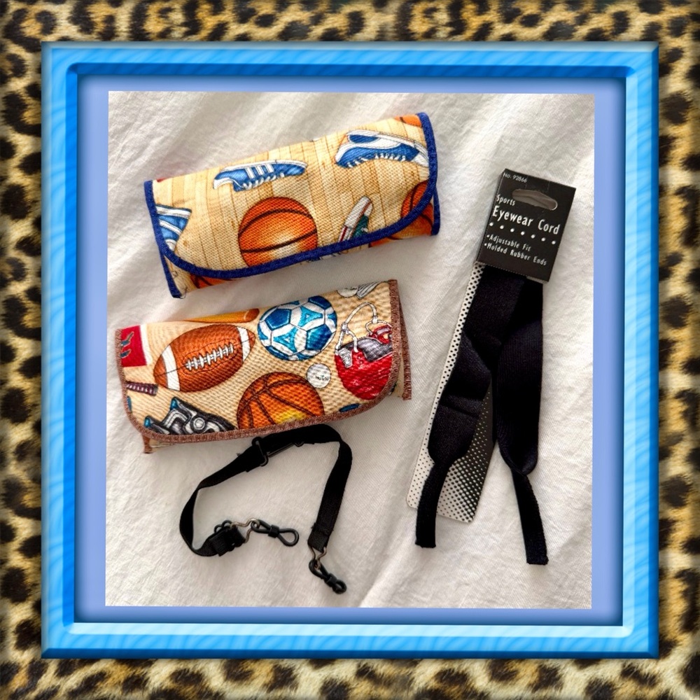 👑✅PRICE FIRM✅ Sports-Themed Kids Eyewear Cords and 2 Cases Set. NWOT